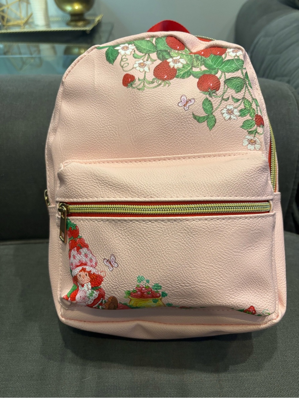 Pink Strawberry Print Mini Backpack
